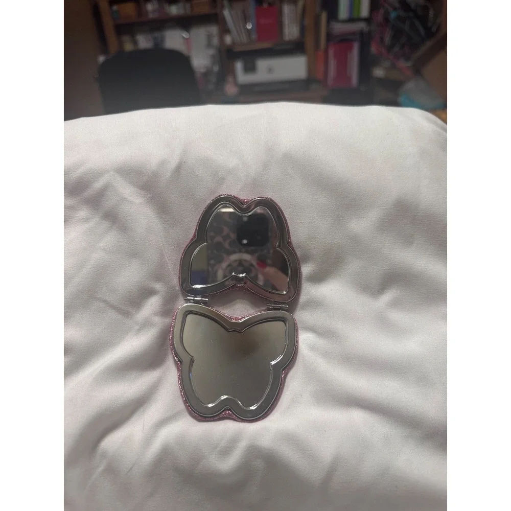 Coach Pink Glitter Butterfly Compact Mirror Double Sided Folding Makeup Mirror